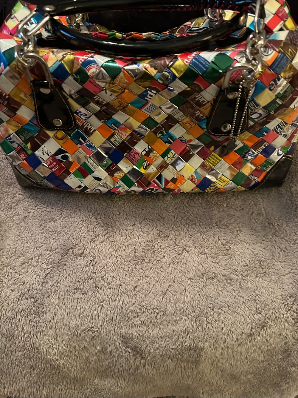 Nahui Ollin Recycled Candy Wrapper Multi-Color Woven Tote Bag - Eco Chic